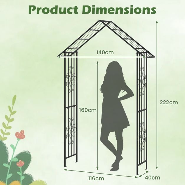 Roof-shaped Top Garden Arbor Garden Trellis Pergola with Side Crossbars-Black - TidySpaces