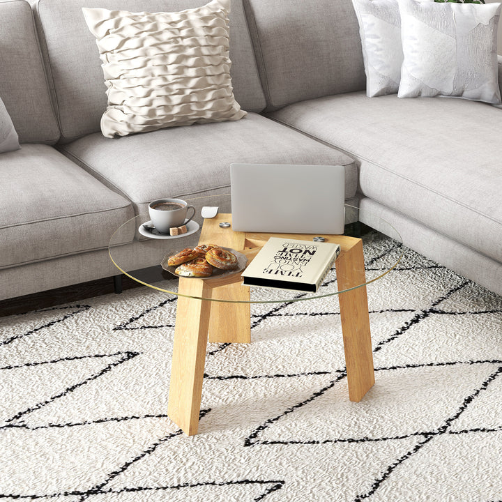 Round Coffee Table with Rubber Wood Tripod Support Frame