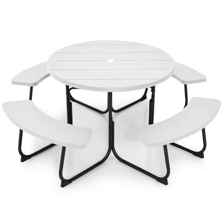 8 person Round Picnic Table Bench Set with 4 Benches and Umbrella Hole