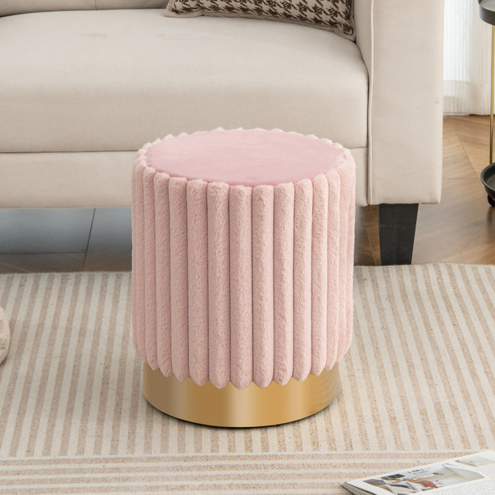Upholstered Footrest Stool with Decorative Vertical Tufting and Heavy-duty Metal Base - TidySpaces