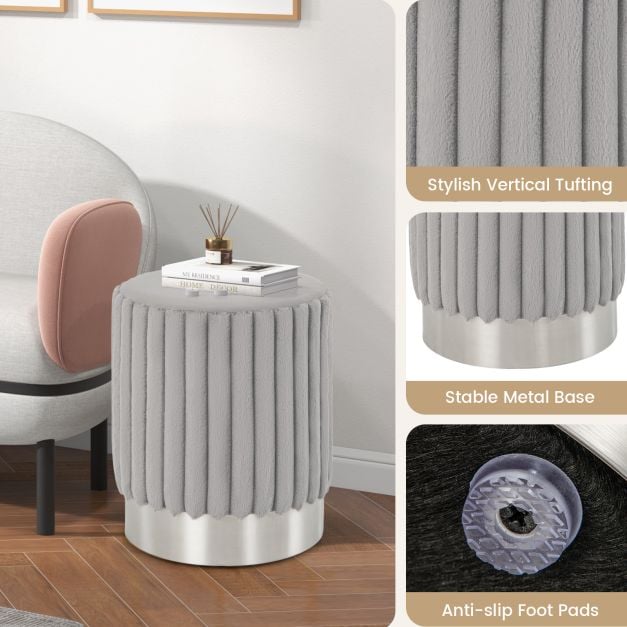 Upholstered Footrest Stool with Decorative Vertical Tufting and Heavy-duty Metal Base