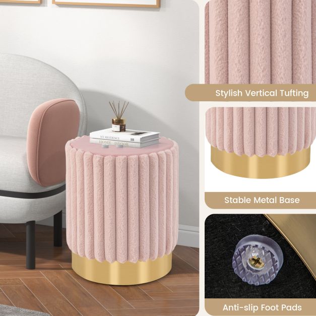 Upholstered Footrest Stool with Decorative Vertical Tufting and Heavy-duty Metal Base