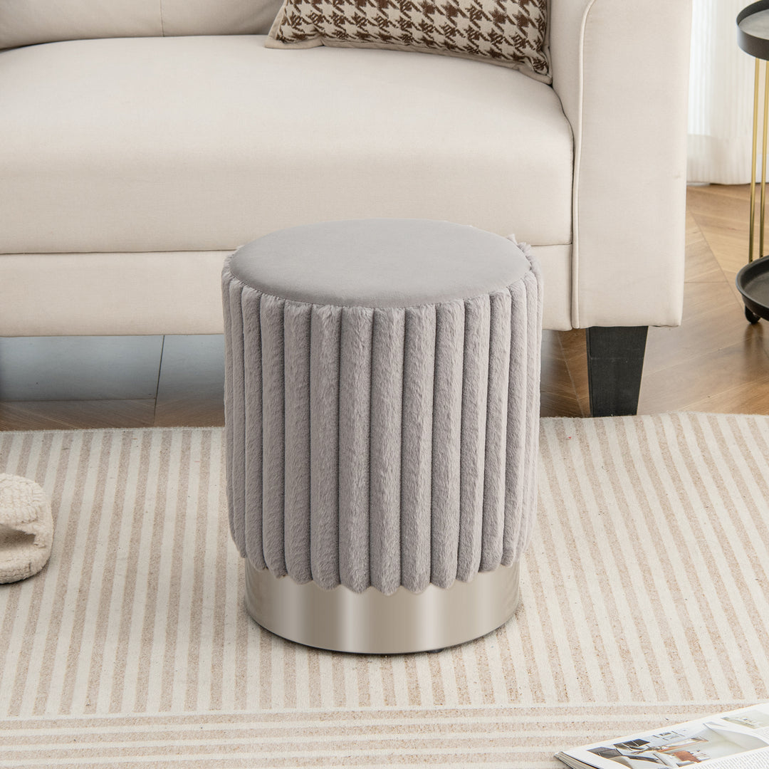 Upholstered Footrest Stool with Decorative Vertical Tufting and Heavy-duty Metal Base - TidySpaces