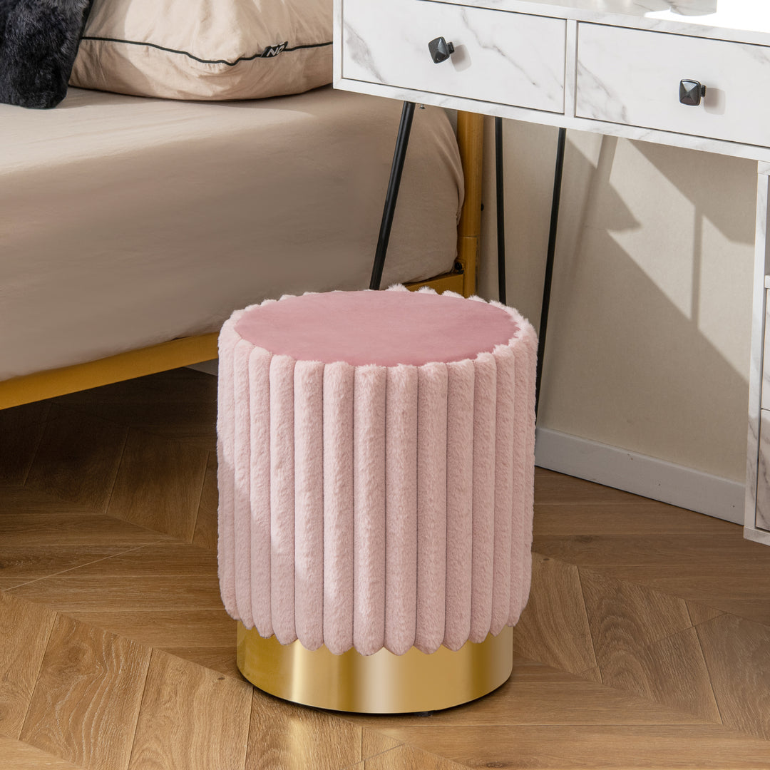 Upholstered Footrest Stool with Decorative Vertical Tufting and Heavy-duty Metal Base - TidySpaces