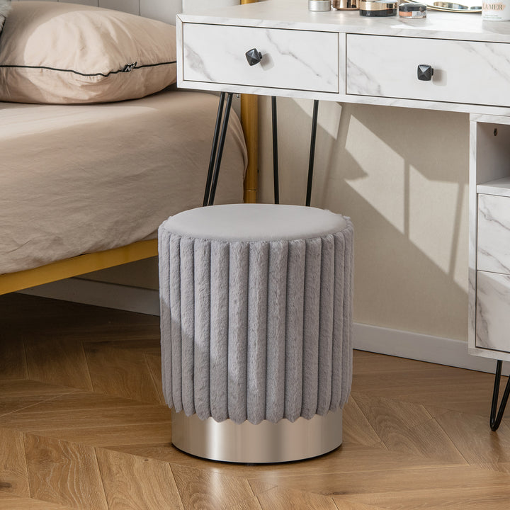 Upholstered Footrest Stool with Decorative Vertical Tufting and Heavy-duty Metal Base - TidySpaces