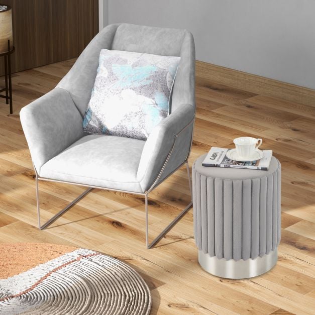 Upholstered Footrest Stool with Decorative Vertical Tufting and Heavy-duty Metal Base