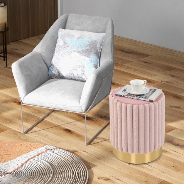 Upholstered Footrest Stool with Decorative Vertical Tufting and Heavy-duty Metal Base