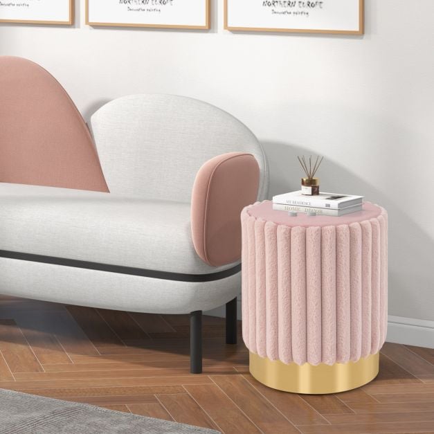 Upholstered Footrest Stool with Decorative Vertical Tufting and Heavy-duty Metal Base