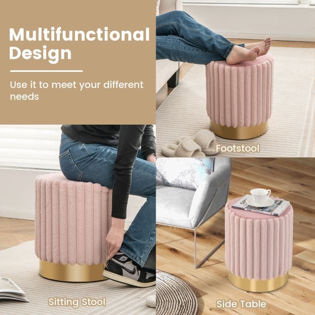 Upholstered Footrest Stool with Decorative Vertical Tufting and Heavy-duty Metal Base