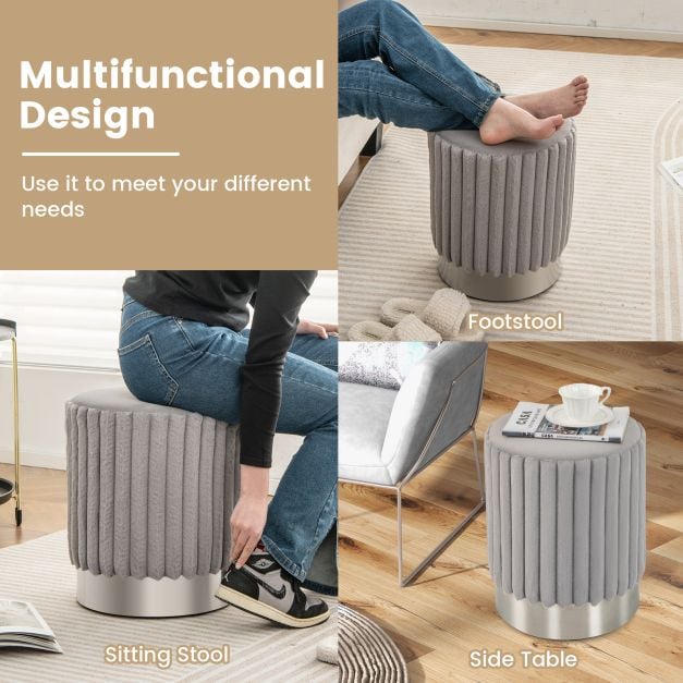 Upholstered Footrest Stool with Decorative Vertical Tufting and Heavy-duty Metal Base