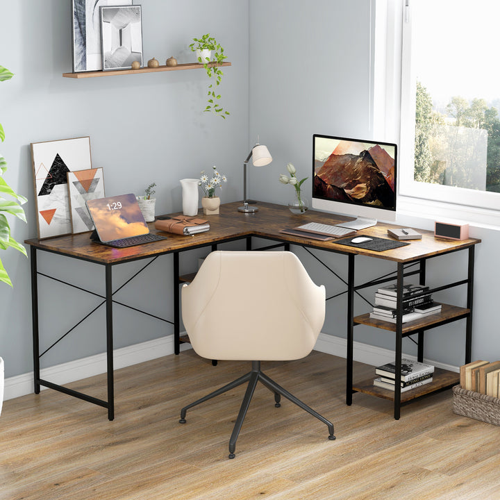 Wooden Industrial L Shaped Desk with Storage Shelves - TidySpaces