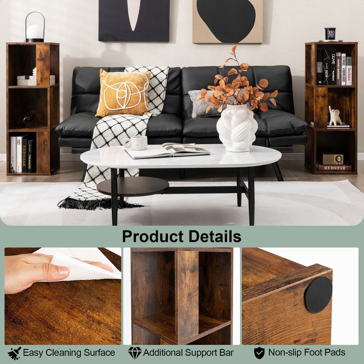 2 Pieces 3 Tier Wooden Storage Bookcase - TidySpaces