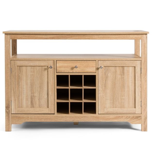 Rustic Cupboard Storage Organizer with 2 Cabinets and 1 Drawer 9-Bottle Wine Rack-Natural - TidySpaces