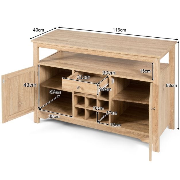 Rustic Cupboard Storage Organizer with 2 Cabinets and 1 Drawer 9-Bottle Wine Rack-Natural - TidySpaces