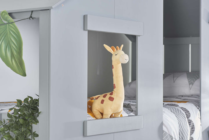 Safari Bunk Bed with Cosy Shelter and Traditional Pitch Roof for Imaginative Play