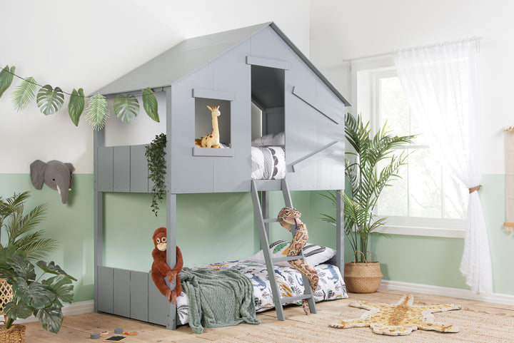 Safari Bunk Bed with Cosy Shelter and Traditional Pitch Roof for Imaginative Play