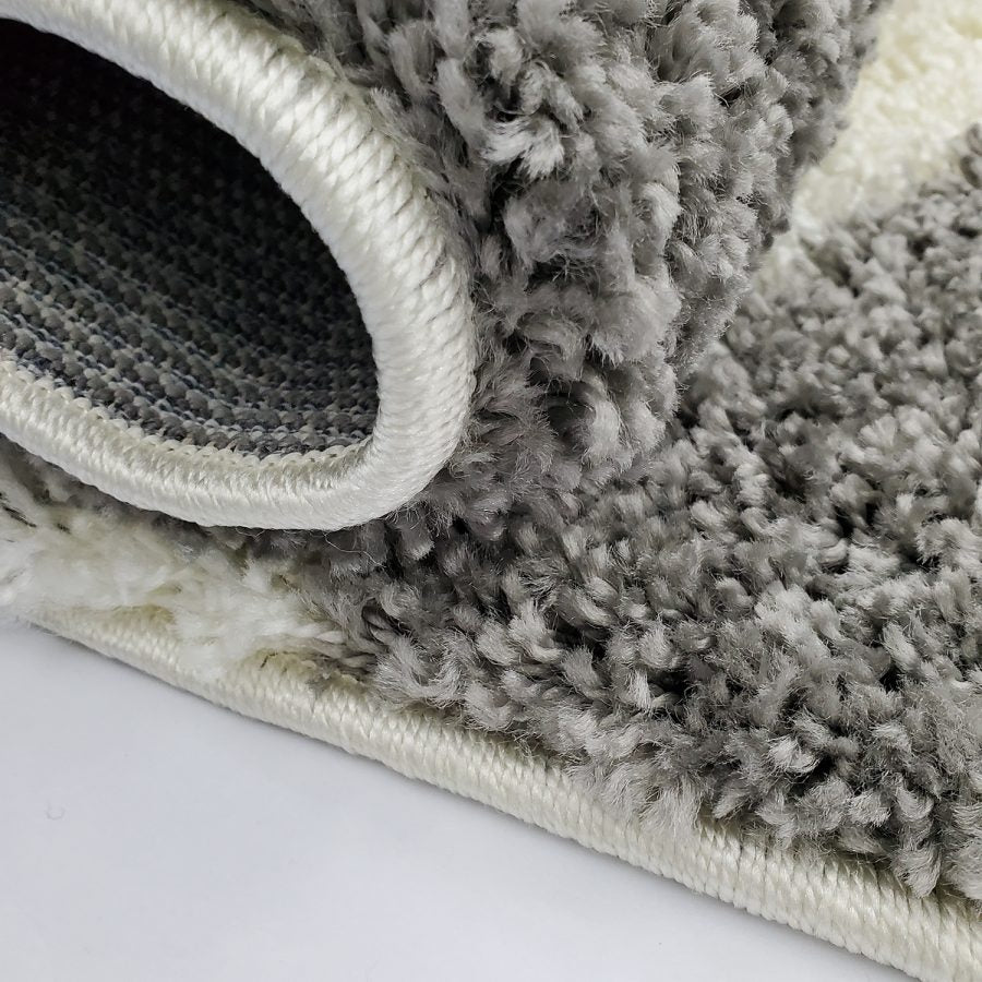 Grey Cream Fluffy Shaggy Rug Geometric