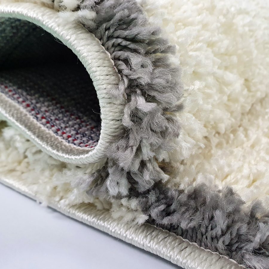 Cream and Grey Fluffy Shaggy Rug Trellis Pattern