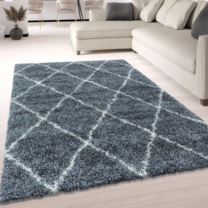 Grey Fluffy Shaggy Rug Diamond Geometric Grey - TidySpaces