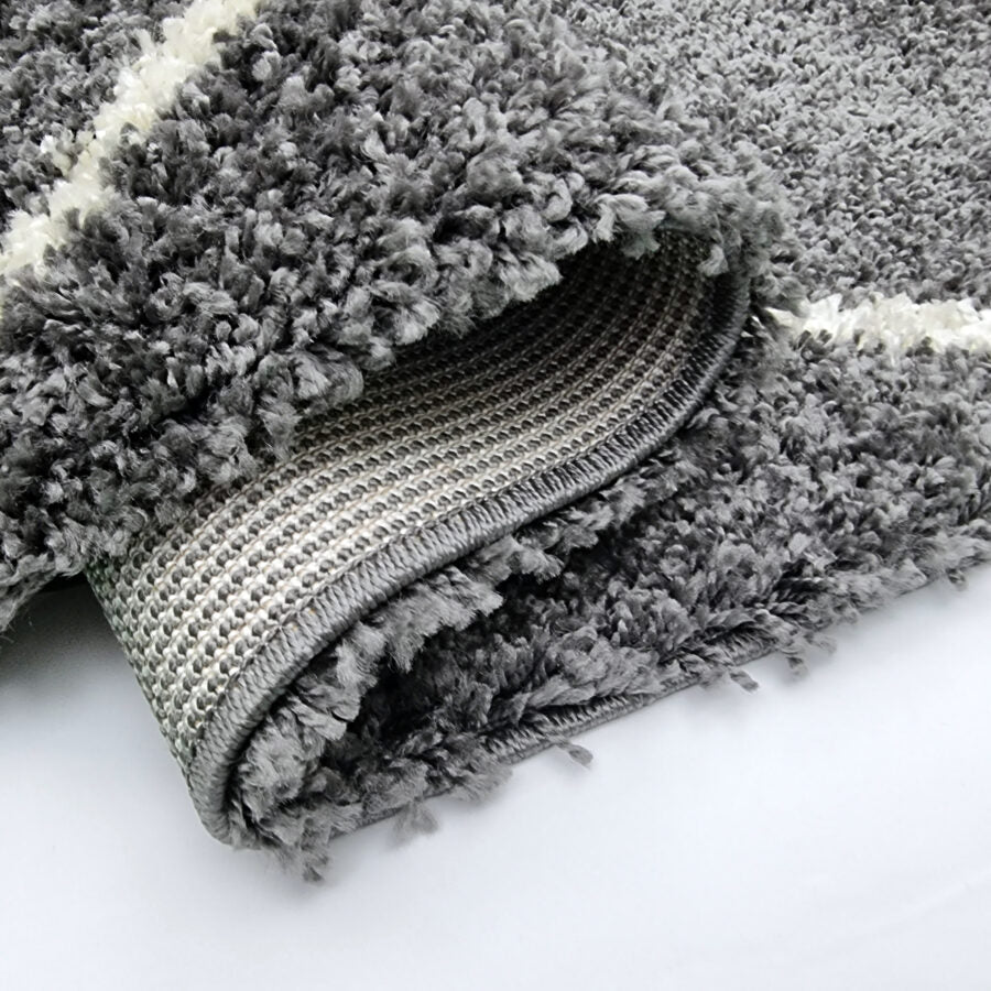 Grey Fluffy Shaggy Rug Diamond Geometric