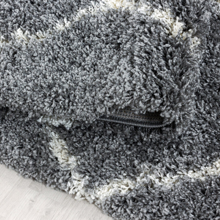 Grey Fluffy Shaggy Rug Diamond Geometric