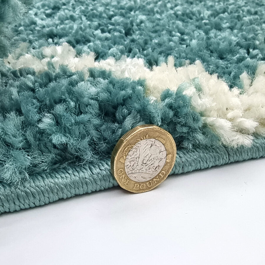 Teal Light Blue Fluffy Shaggy Rug Diamond Geometric - TidySpaces