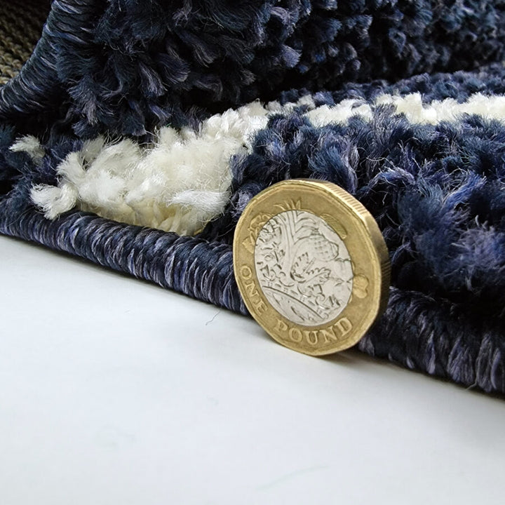 Navy Blue Fluffy Shaggy Rug Diamond Geometric