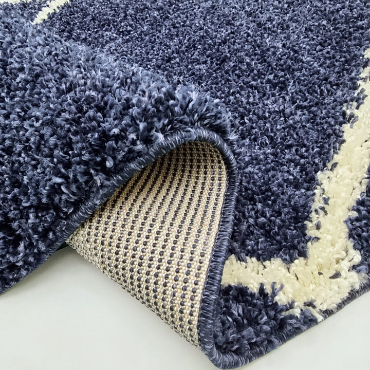 Navy Blue Fluffy Shaggy Rug Diamond Geometric