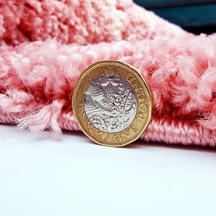 Pink Fluffy Shaggy Rug Diamond Geometric