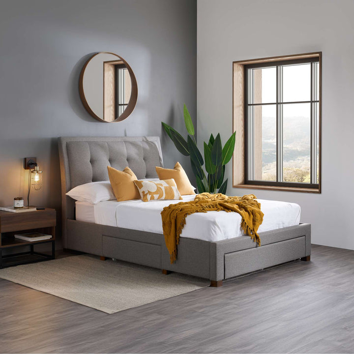Sophisticated Shelby Bed with Storage Drawers and Deep-Buttoned Headboard
