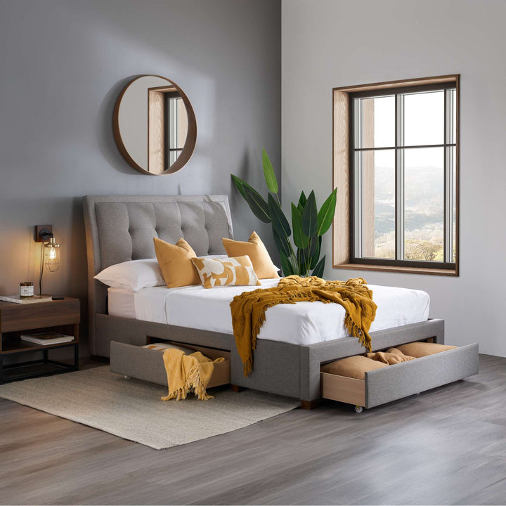 Sophisticated Shelby Bed with Storage Drawers and Deep-Buttoned Headboard