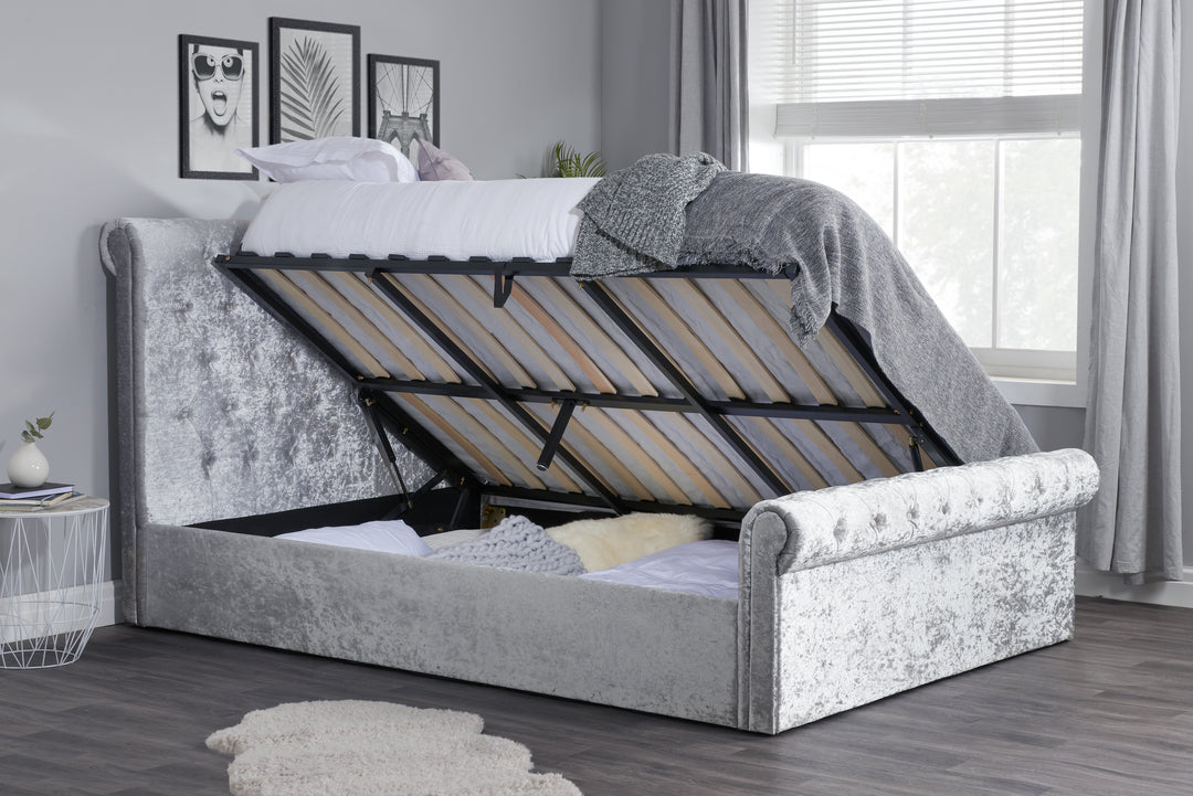 Sienna Ottoman Bed with Luxury Fabric Finish and Gas Lift Storage