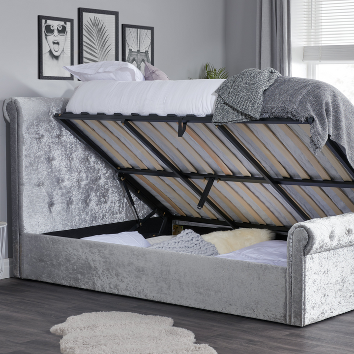 Sienna Ottoman Bed with Luxury Fabric Finish and Gas Lift Storage