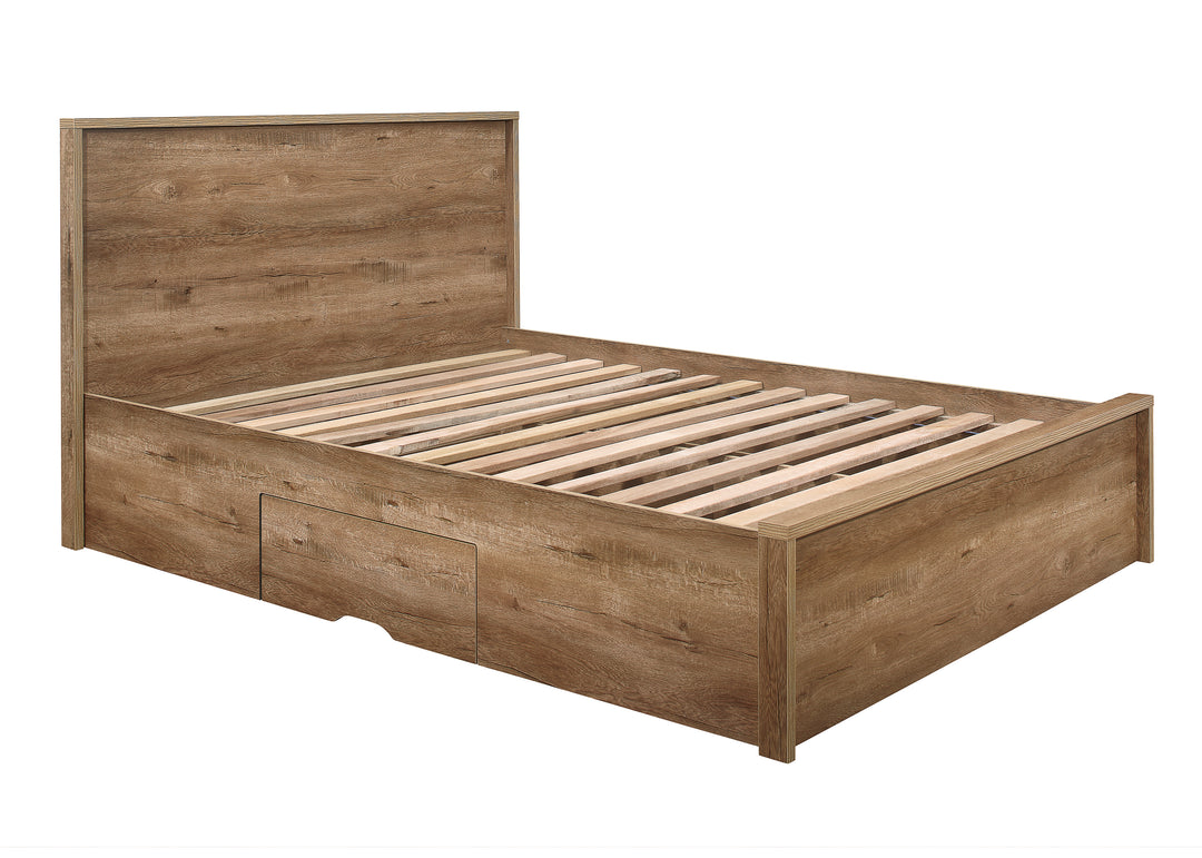 Stockwell Rustic Oak Bed with Spacious Drawers and Solid Slatted Base
