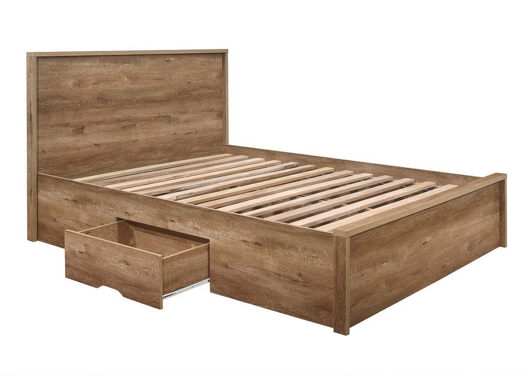 Stockwell Rustic Oak Bed with Spacious Drawers and Solid Slatted Base