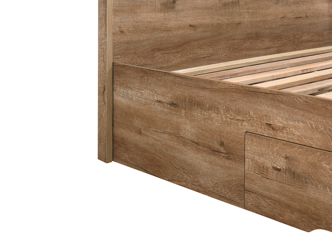 Stockwell Rustic Oak Bed with Spacious Drawers and Solid Slatted Base