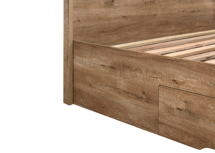 Stockwell Rustic Oak Bed with Spacious Drawers and Solid Slatted Base