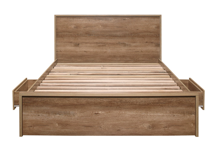 Stockwell Rustic Oak Bed with Spacious Drawers and Solid Slatted Base