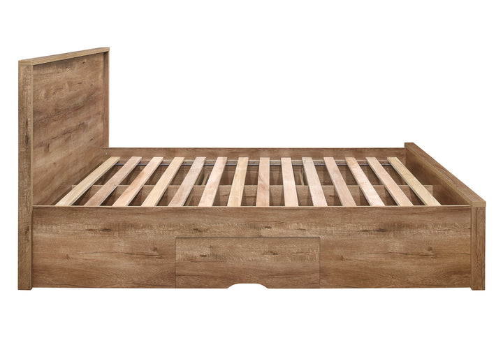 Stockwell Rustic Oak Bed with Spacious Drawers and Solid Slatted Base