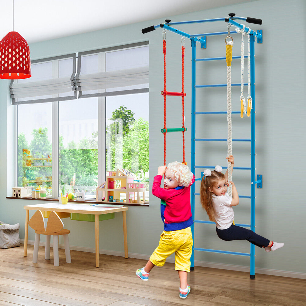 Swedish Ladder Set with Climbing Frame Pull up Bar Ropes and Rings - TidySpaces