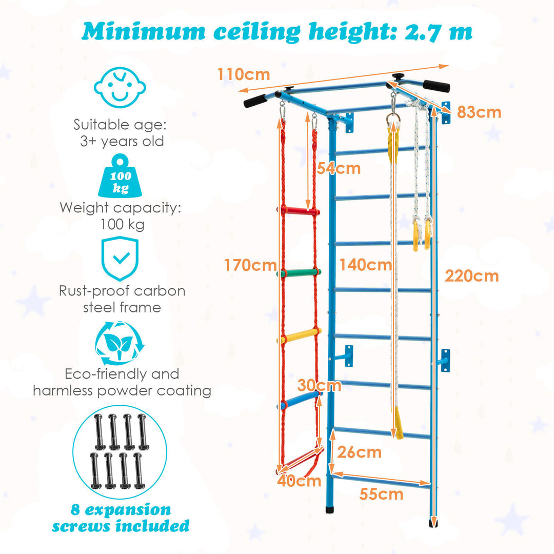 Swedish Ladder Set with Climbing Frame Pull up Bar Ropes and Rings - TidySpaces