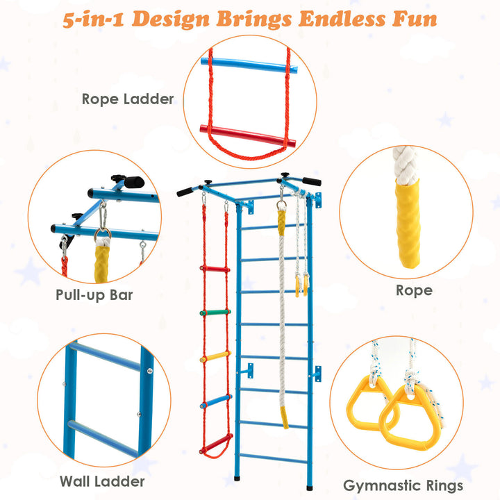 Swedish Ladder Set with Climbing Frame Pull up Bar Ropes and Rings - TidySpaces