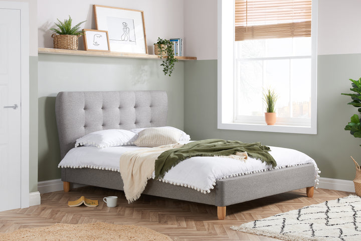 Stockholm Upholstered Bed Frame with Curved Buttoned Headboard and Sprung Slatted Base
