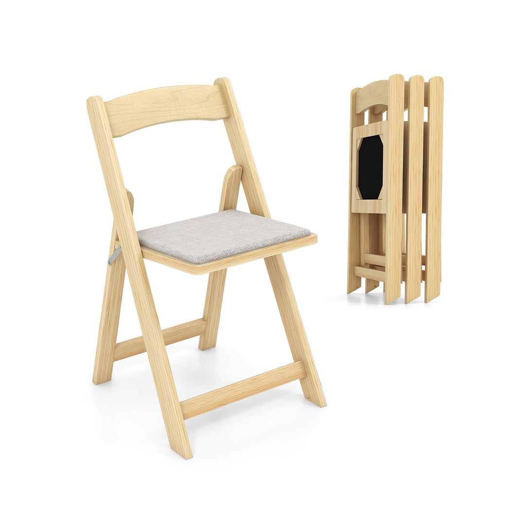 Set of 2 Foldable Kitchen Chair with Rubber Wood Legs and Padded Seat-Natural - TidySpaces