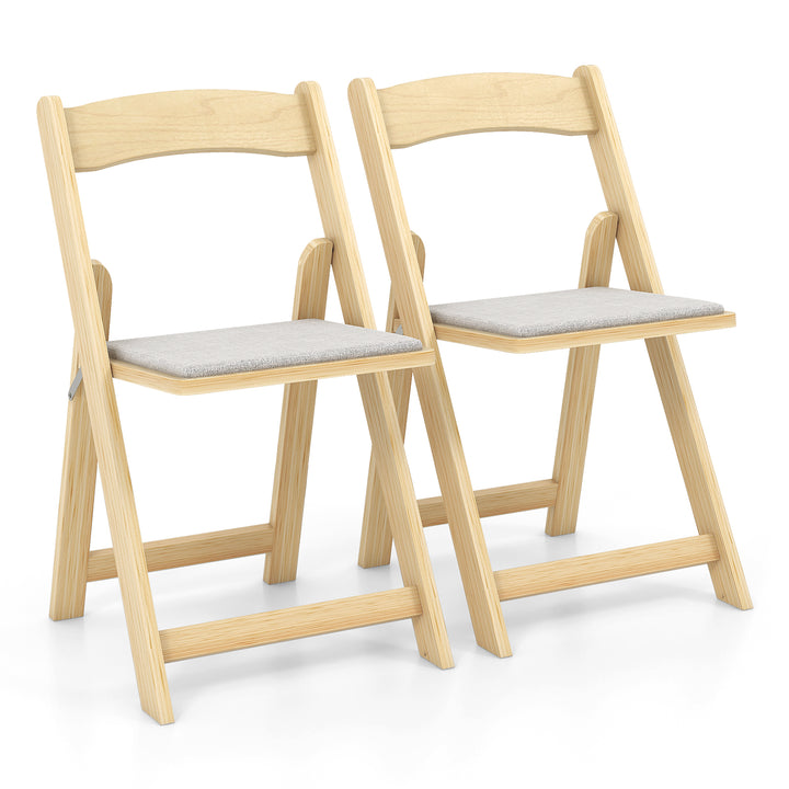 Set of 2 Foldable Kitchen Chair with Rubber Wood Legs and Padded Seat-Natural - TidySpaces