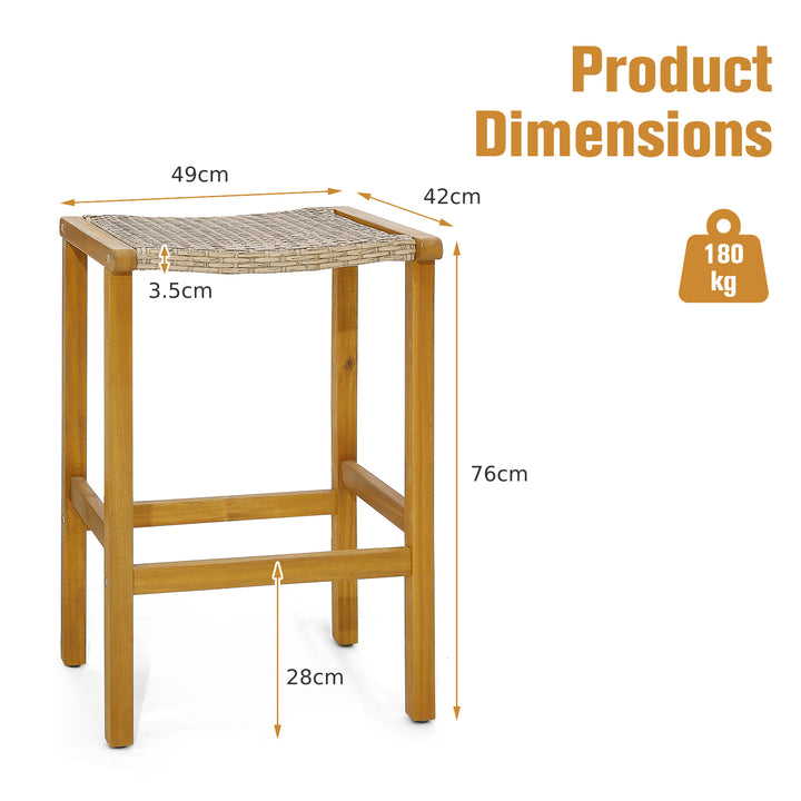 76cm Bar Height Chairs with Acacia Wood Frame and PE Wicker Saddle-Seat - TidySpaces