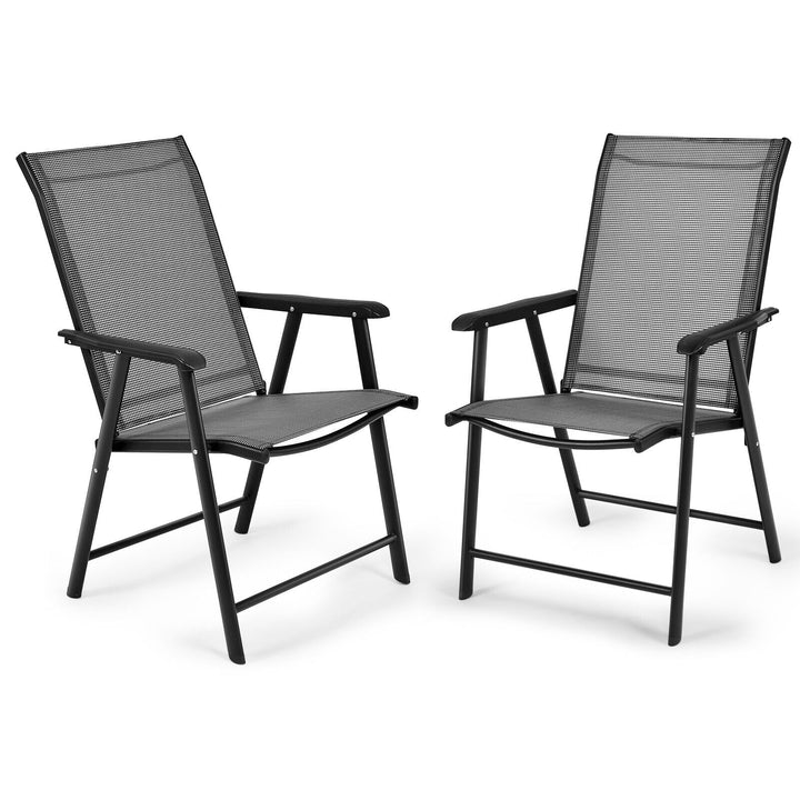 Set of 2 Folding Outdoor Dining Chairs with Ergonomic Armrests