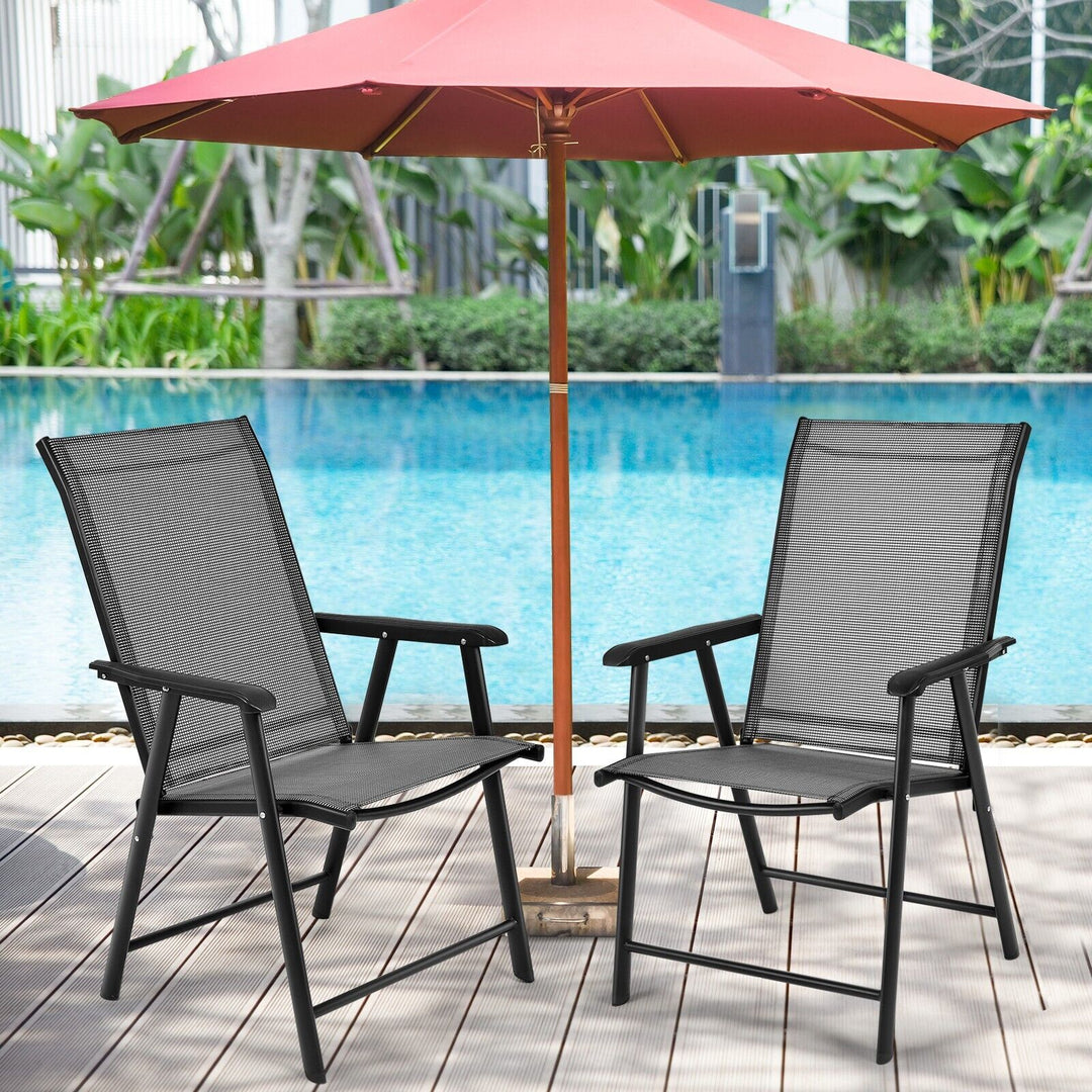 Set of 2 Folding Outdoor Dining Chairs with Ergonomic Armrests