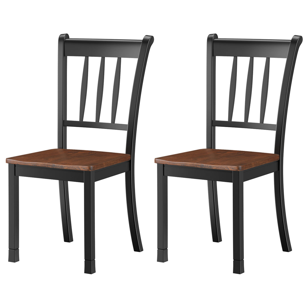 Set of 2 Slatted High Backrest Dining Chairs with Shaped Seat Black - TidySpaces