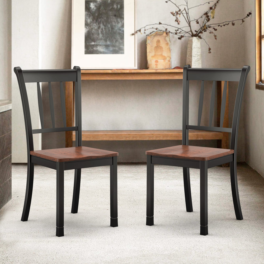 Set of 2 Slatted High Backrest Dining Chairs with Shaped Seat - TidySpaces